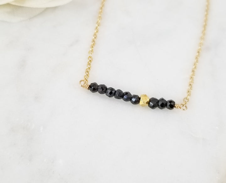 "Offbeat" Bar Necklace in Spinel & Gold