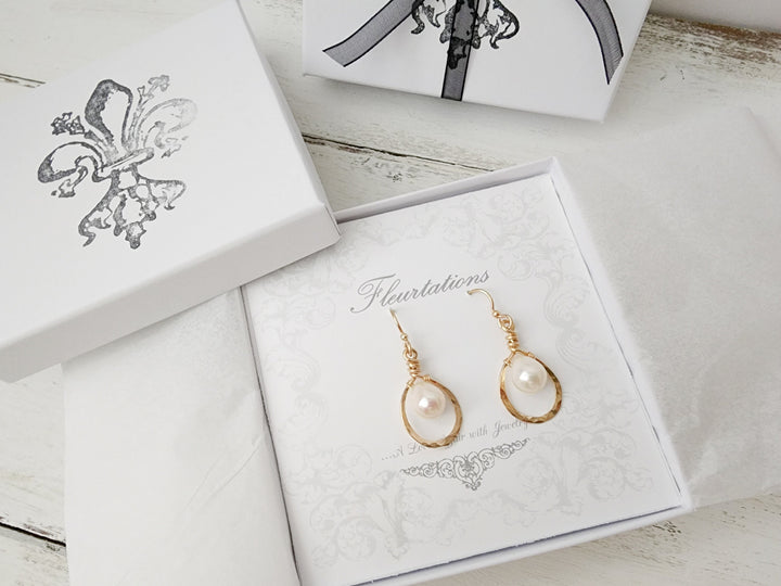Dewdrop Pearl Earrings in Gold