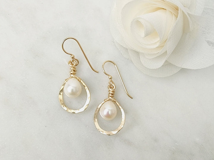 Dewdrop Pearl Earrings in Gold