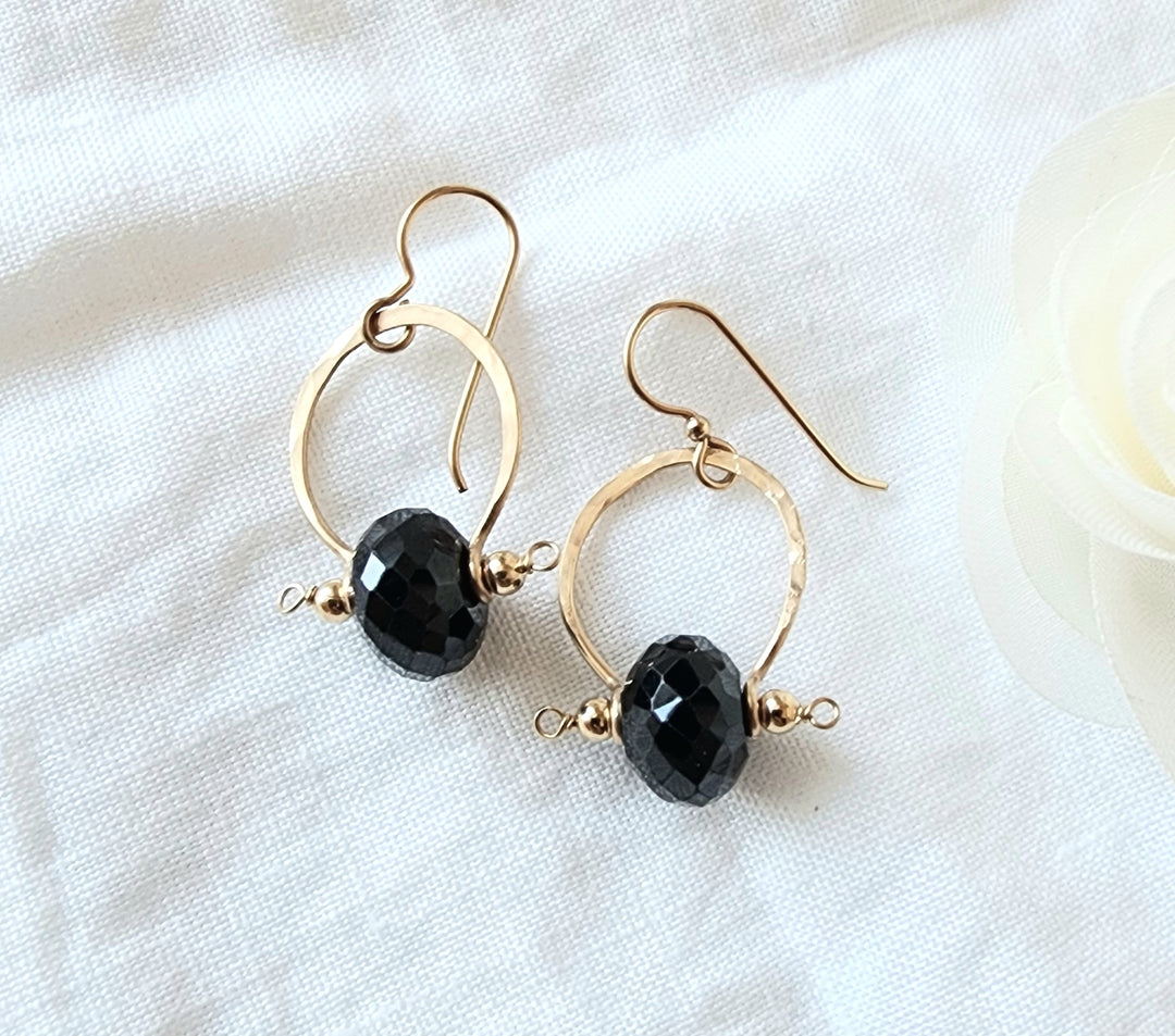 Bit & Bridle Black Spinel Earrings in Gold