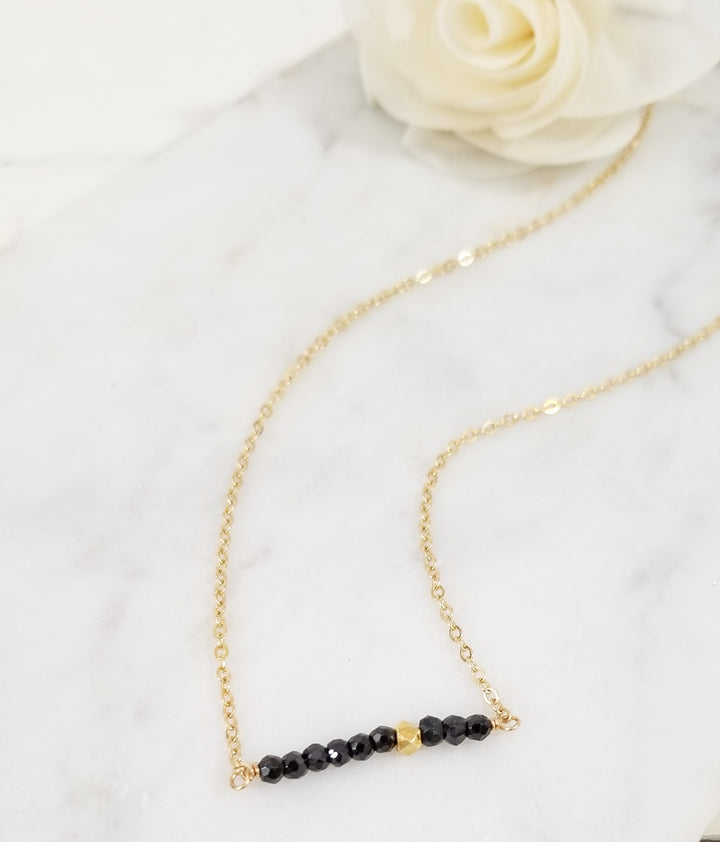 "Offbeat" Bar Necklace in Spinel & Gold