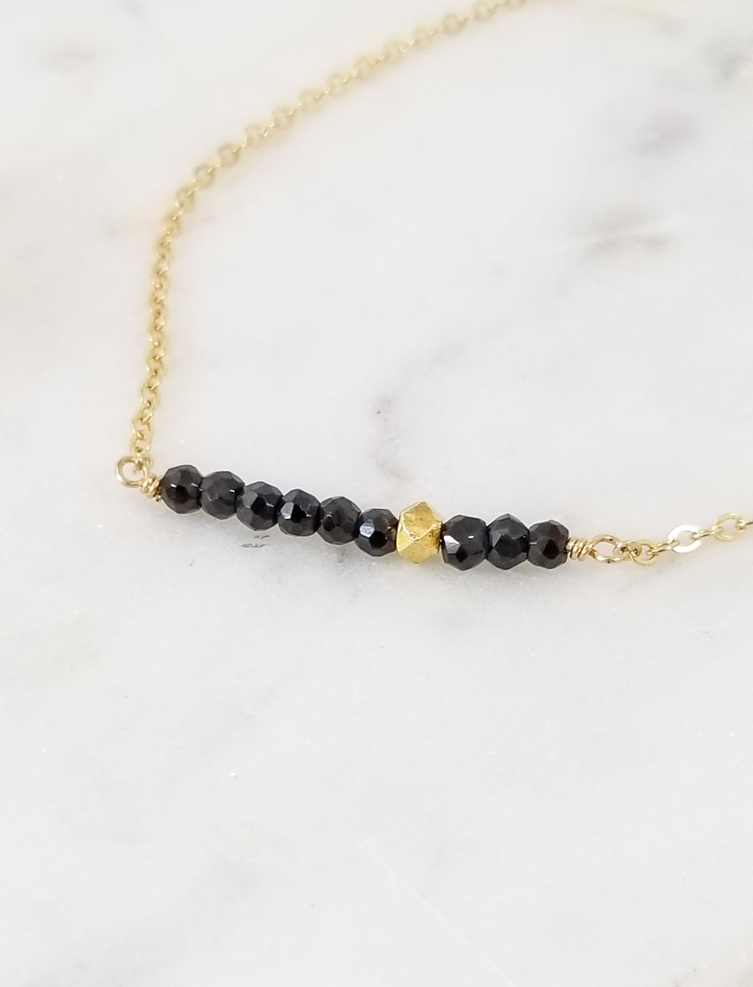 "Offbeat" Bar Necklace in Spinel & Gold