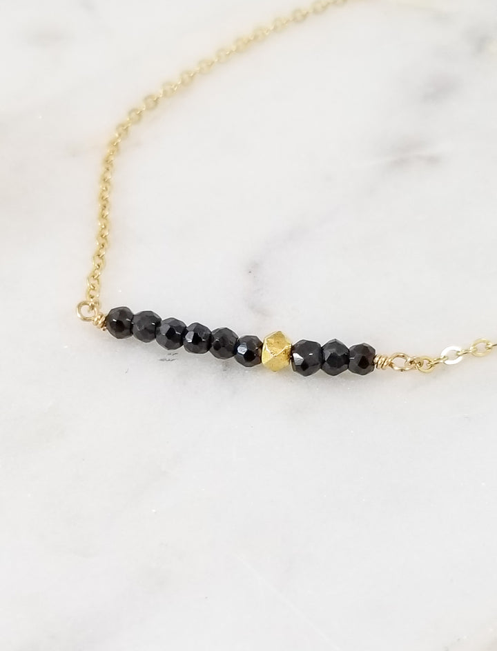 "Offbeat" Bar Necklace in Spinel & Gold