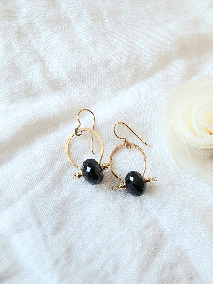 Bit & Bridle Black Spinel Earrings in Gold