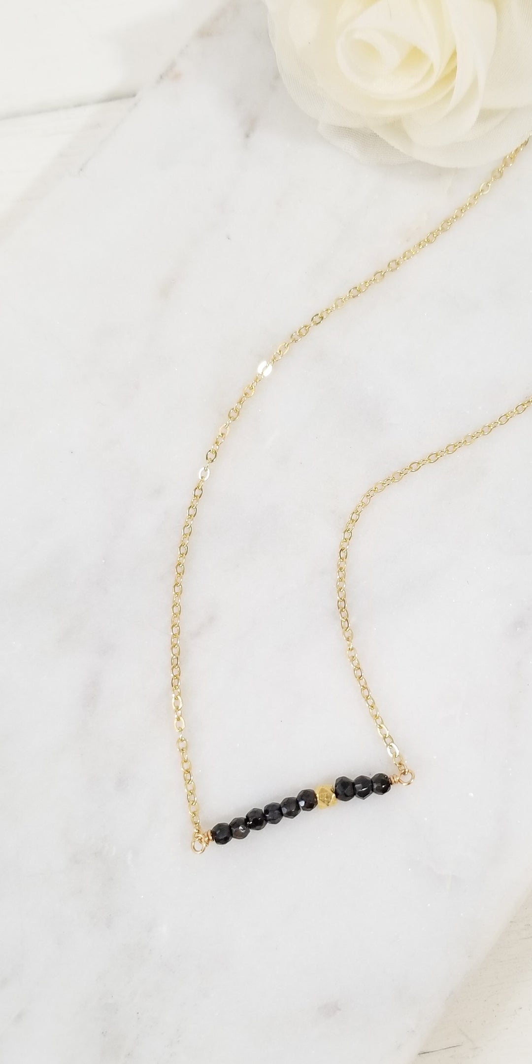 "Offbeat" Bar Necklace in Spinel & Gold