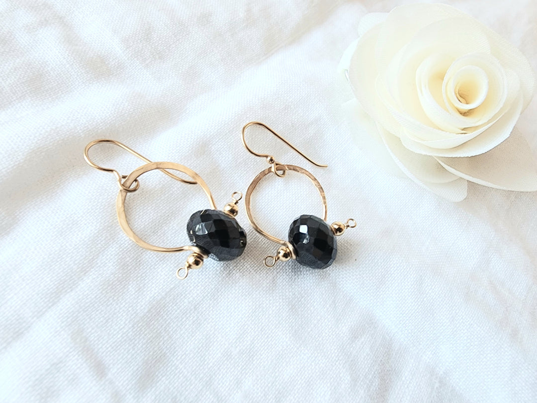 Bit & Bridle Black Spinel Earrings in Gold