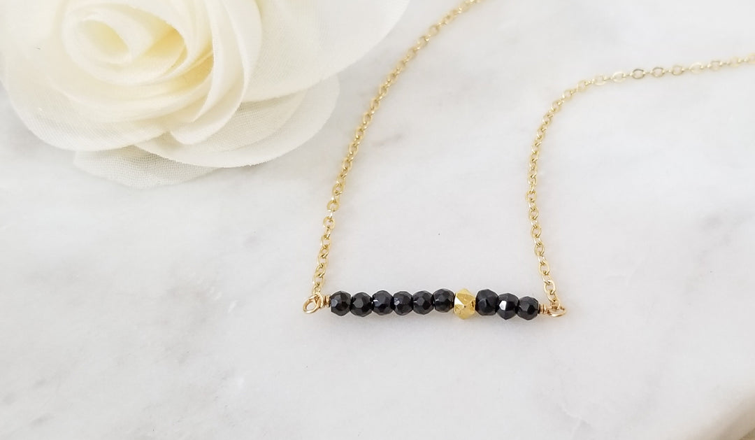 "Offbeat" Bar Necklace in Spinel & Gold