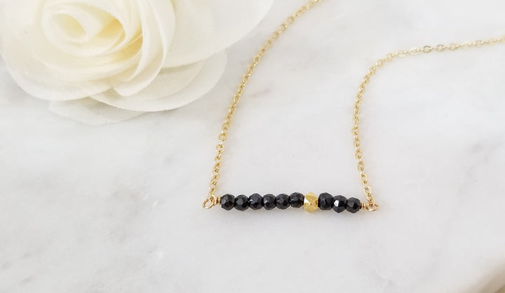 "Offbeat" Bar Necklace in Spinel & Gold