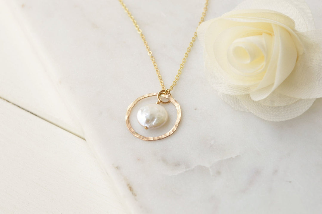 Full Circle Freshwater Coin Pearl Set in Gold