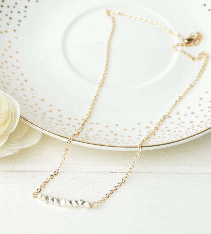 Gold & Silver Nugget Bar Necklace