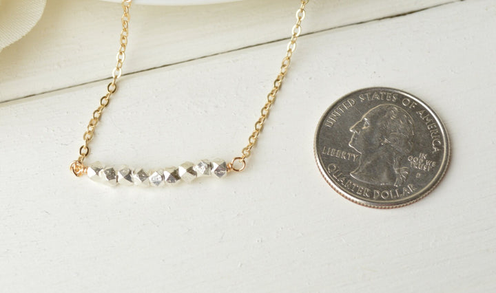 Gold & Silver Nugget Bar Necklace