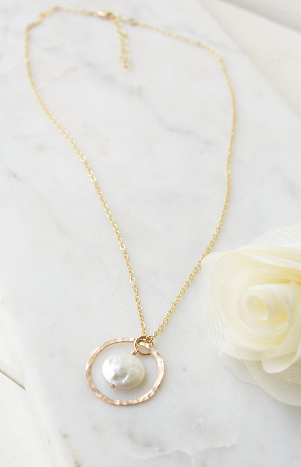 Full Circle Freshwater Coin Pearl Set in Gold