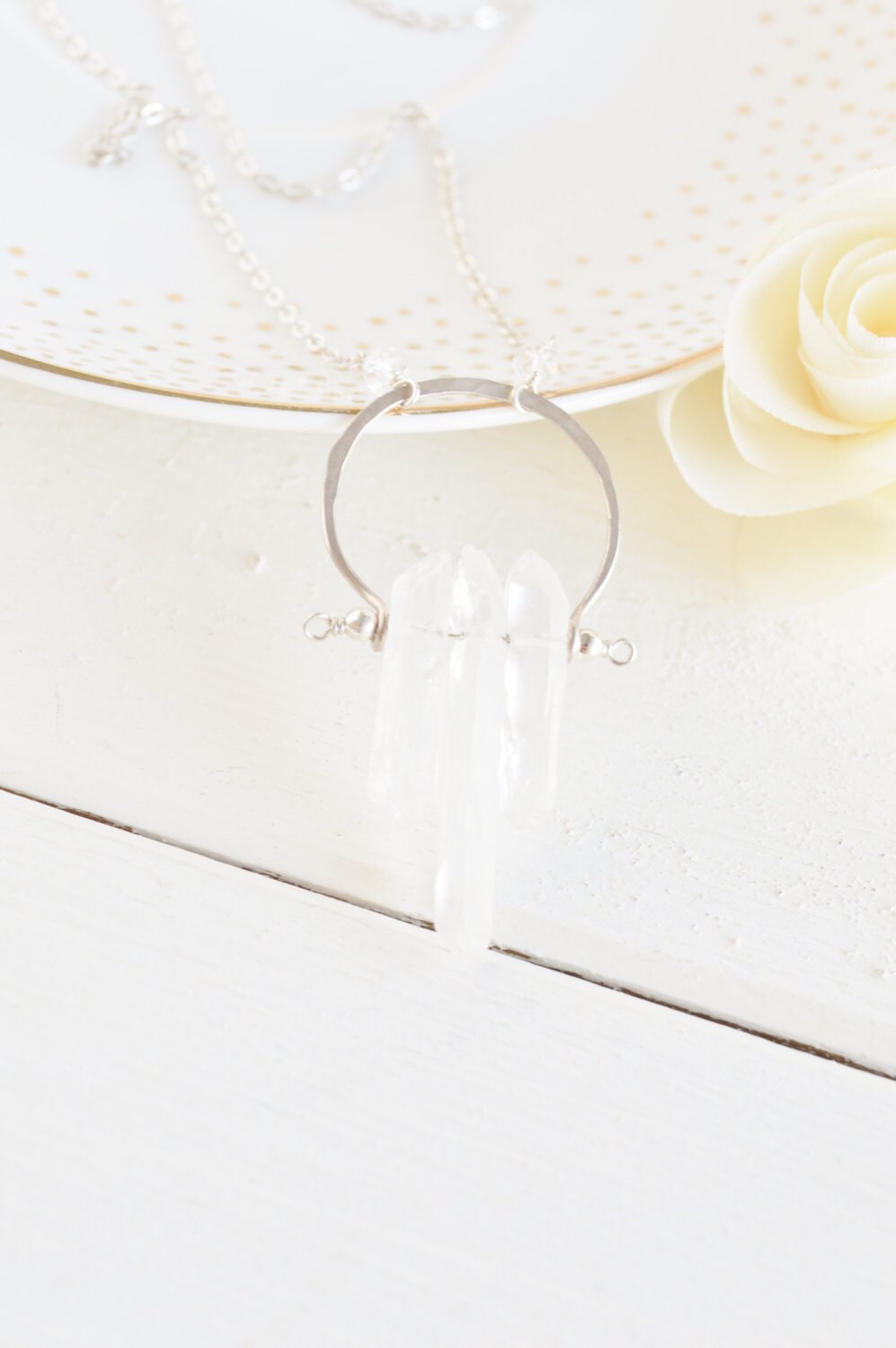 Quartz Point Silver Long Bit & Bridle Necklace