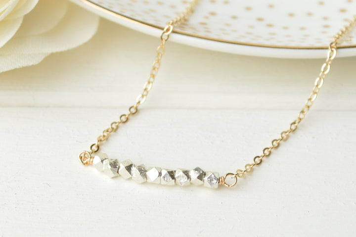 Gold & Silver Nugget Bar Necklace