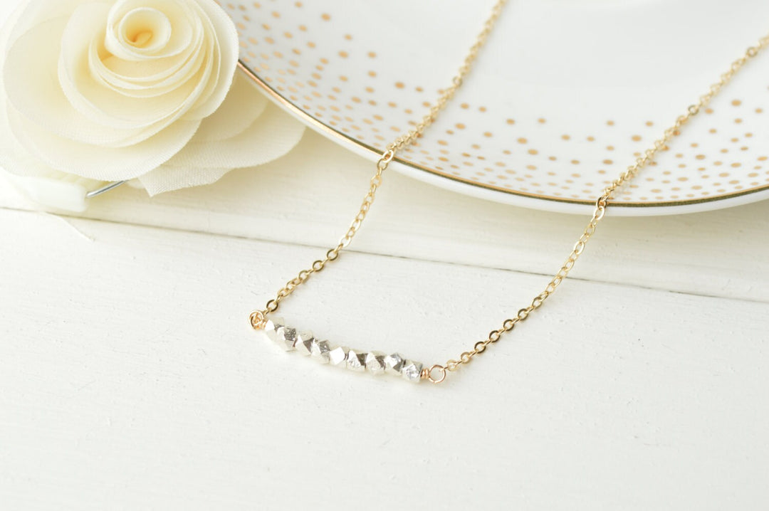 Gold & Silver Nugget Bar Necklace