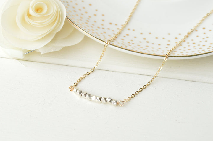 Gold & Silver Nugget Bar Necklace