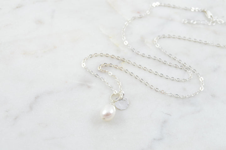 Pearl & Hammered Coin Necklace in Silver