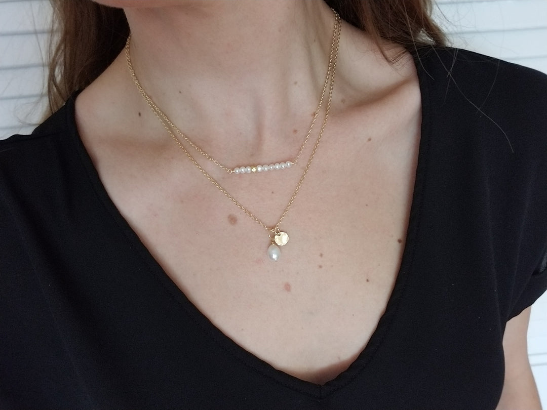 Pearl & Hammered Coin Necklace in Silver