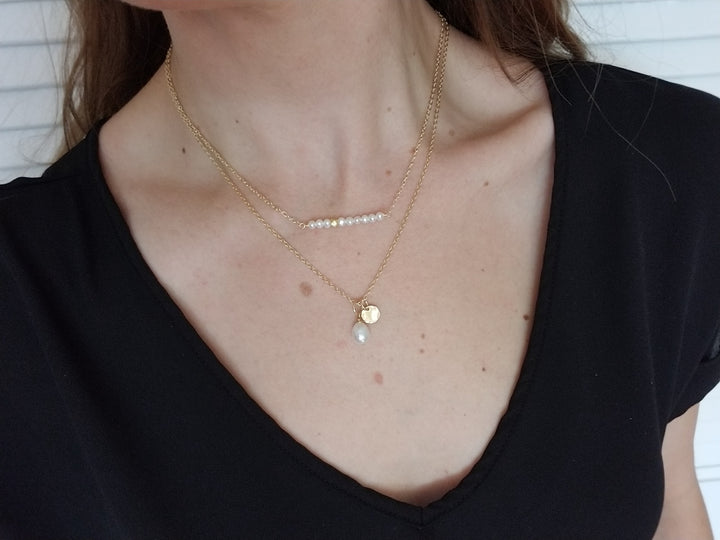 Pearl & Hammered Coin Necklace in Silver