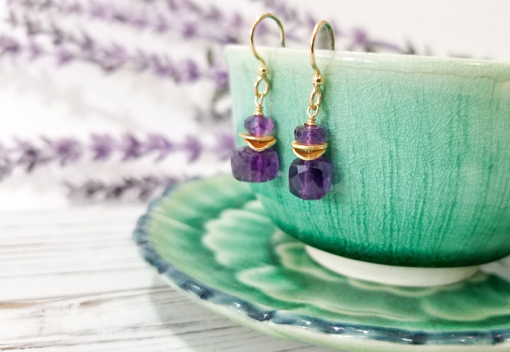 Amethyst Dainty Drop Earrings