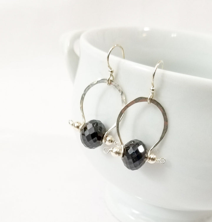 Bit & Bridle Black Spinel Earrings in Silver