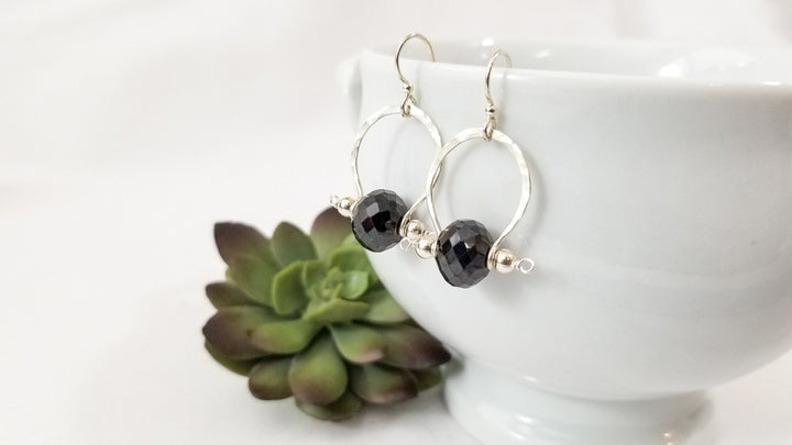 Bit & Bridle Black Spinel Earrings in Silver