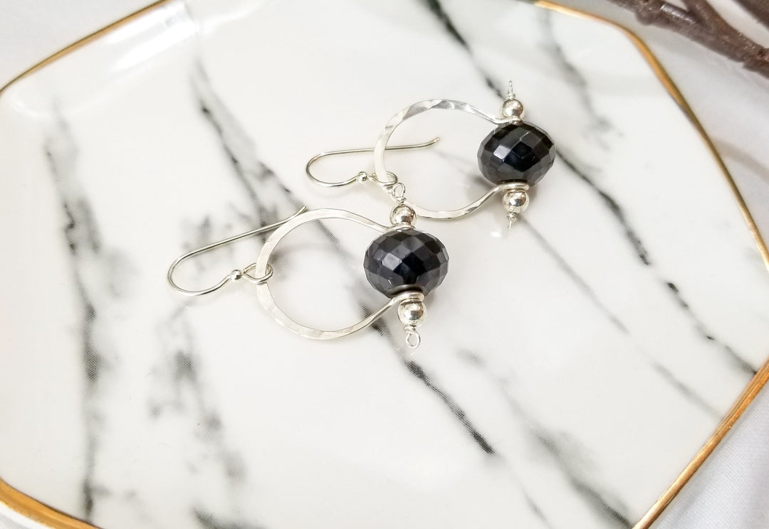 Bit & Bridle Black Spinel Earrings in Silver