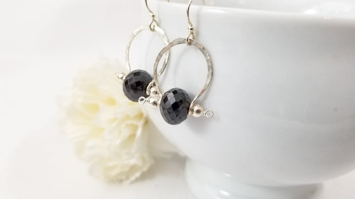 Bit & Bridle Black Spinel Earrings in Silver