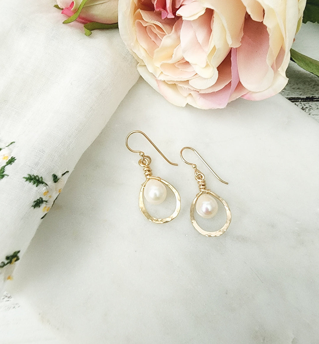 Dewdrop Pearl Earrings in Gold