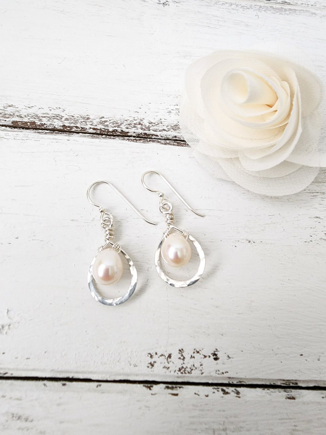Dewdrop Pearl Earrings in Silver