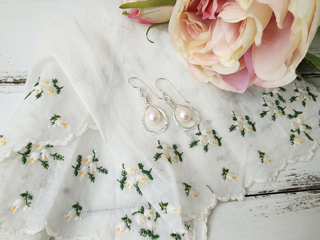 Dewdrop Pearl Earrings in Silver