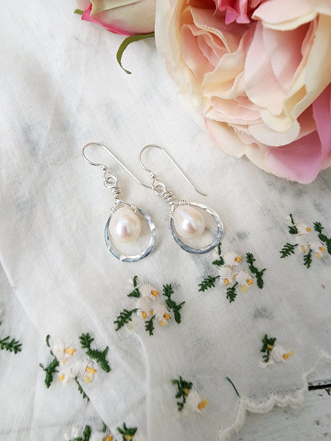 Dewdrop Pearl Earrings in Silver