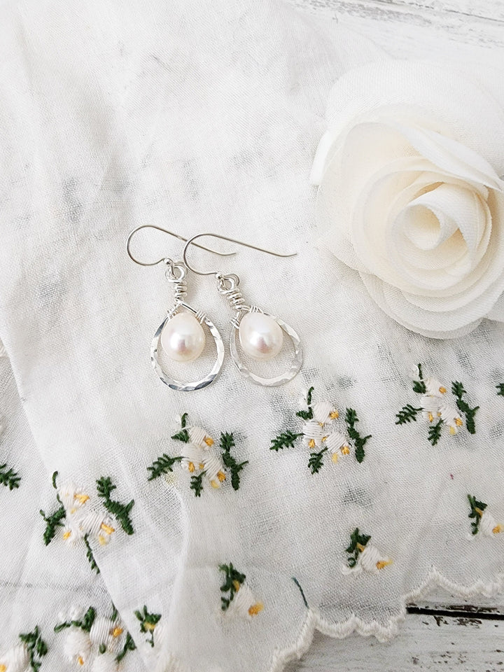 Dewdrop Pearl Earrings in Silver