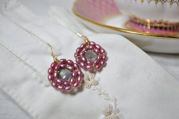 Pink Freshwater Pearl & Labradorite Earings