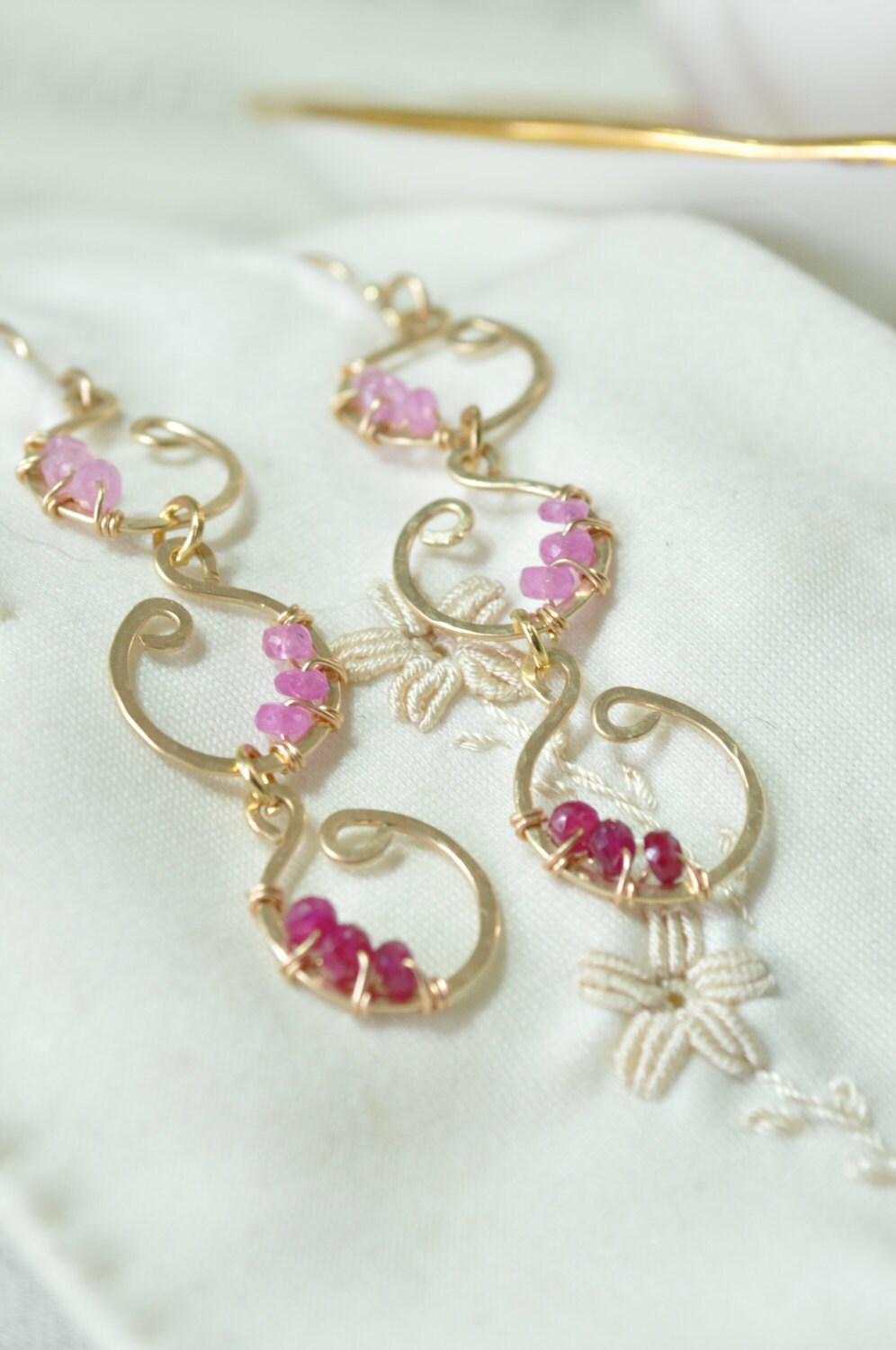 Ombre Ruby & Gold Cascade Earrings