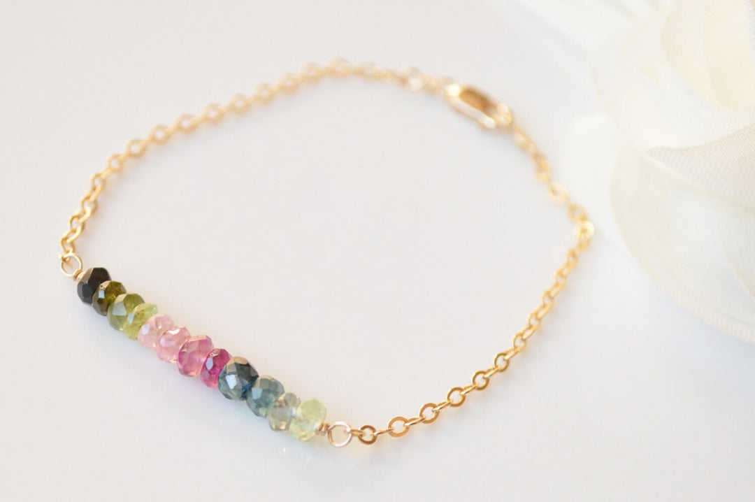 Rainbow Tourmaline Bar Bracelet in Gold