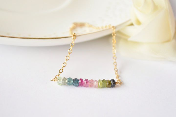 Rainbow Tourmaline Bar Bracelet in Gold