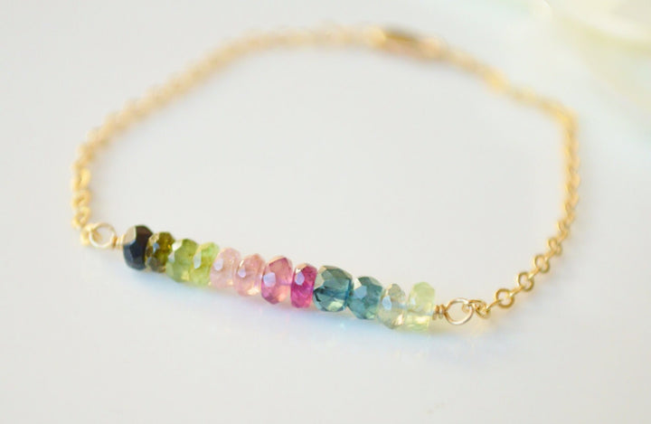 Rainbow Tourmaline Bar Bracelet in Gold