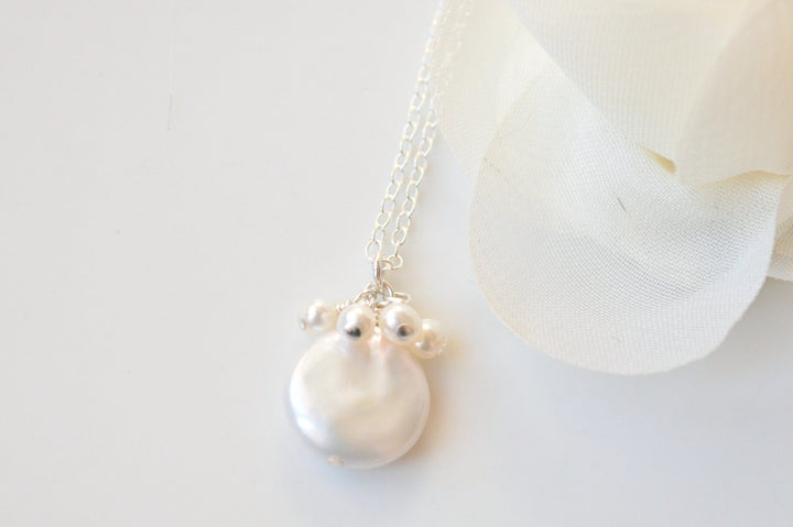 White Coin Pearl & Chain Necklace