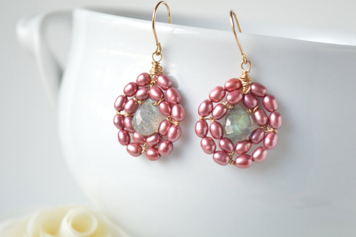 Pink Freshwater Pearl & Labradorite Earings