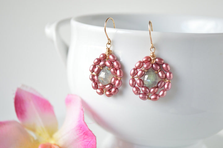 Pink Freshwater Pearl & Labradorite Earings