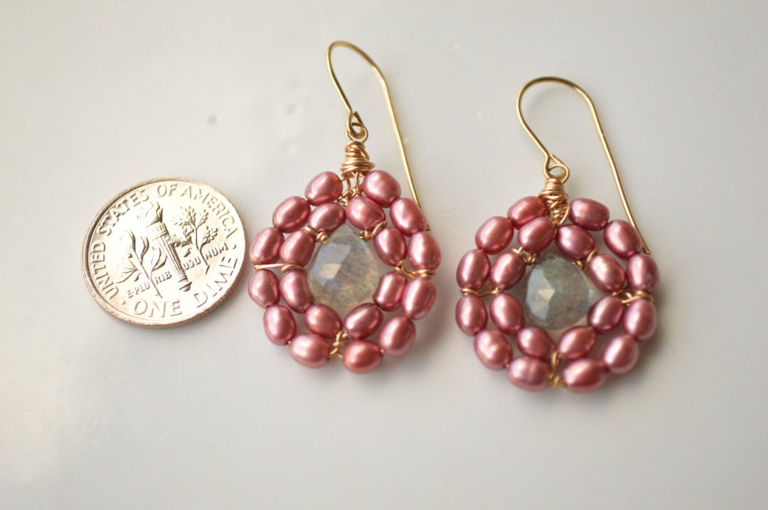 Pink Freshwater Pearl & Labradorite Earings