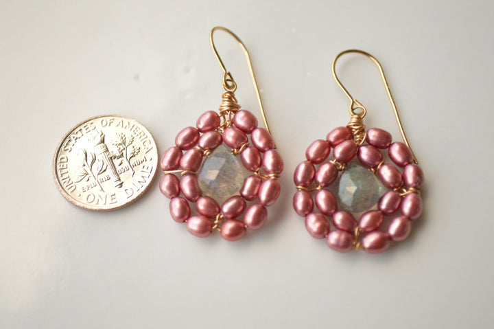 Pink Freshwater Pearl & Labradorite Earings