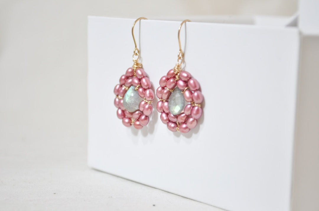 Pink Freshwater Pearl & Labradorite Earings