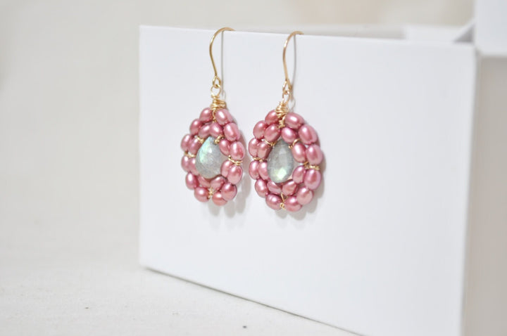 Pink Freshwater Pearl & Labradorite Earings