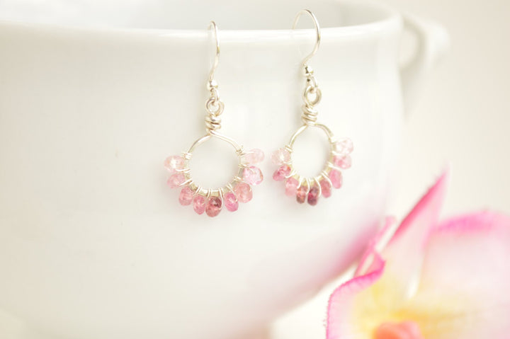 Pink Tourmaline & Sterling Silver Starburst Earrings
