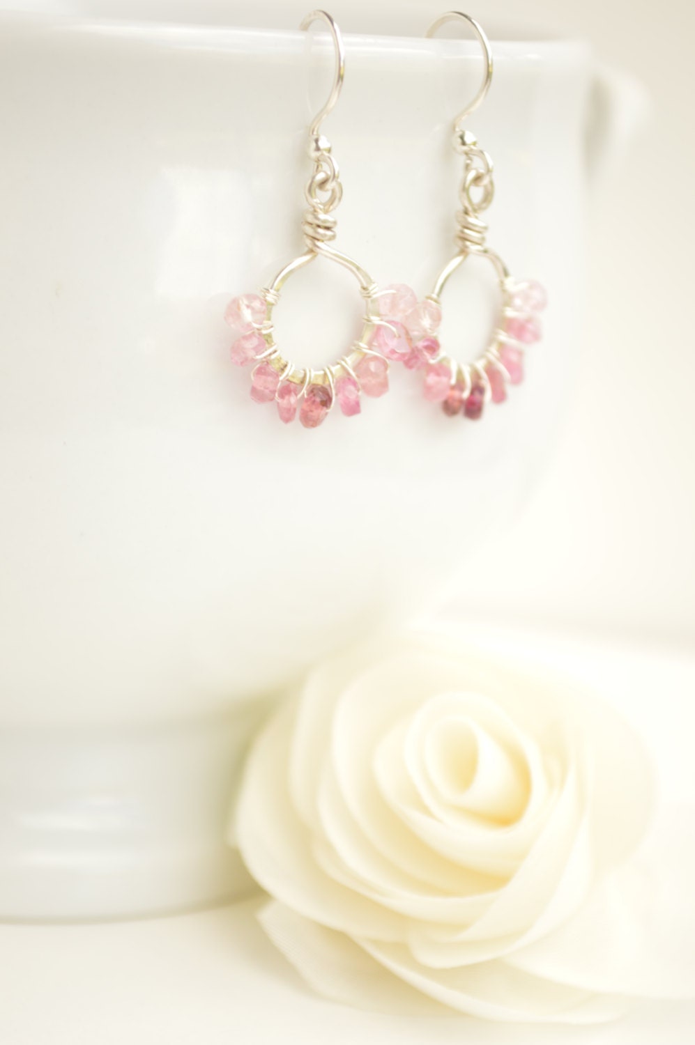 Pink Tourmaline & Sterling Silver Starburst Earrings