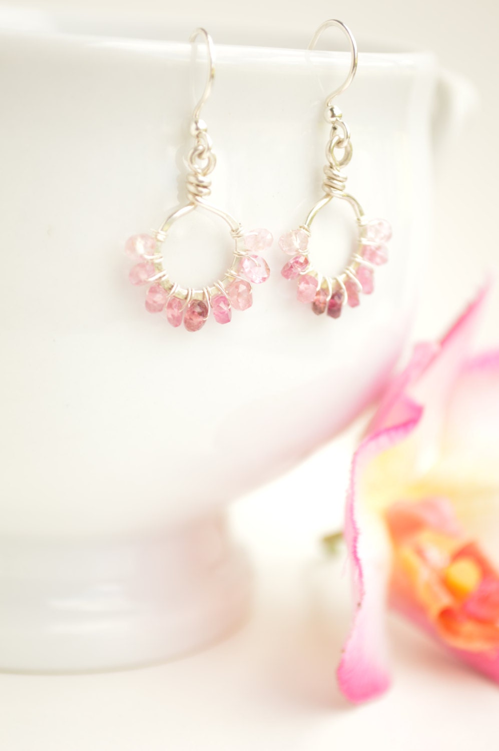 Pink Tourmaline & Sterling Silver Starburst Earrings