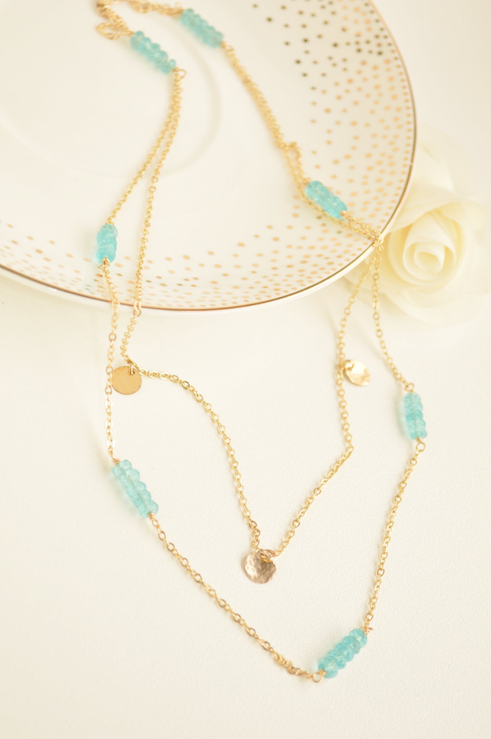 Layered Apatite & Coin Necklace